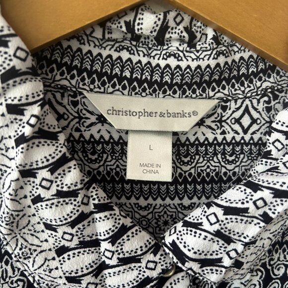 Christopher  & Banks Button Front Blouse Womens Large Mixed Material Collared - Picture 3 of 5